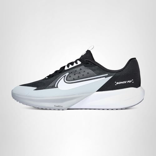 Nike Big Kid's Sonic Fly Running Shoes, Black/White-Wolf Grey, 5Y