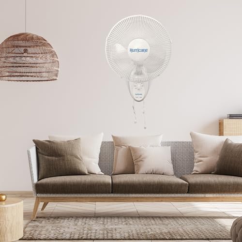 Hurricane Supreme Oscillating Wall Fan, 3 Speeds, White - 16in