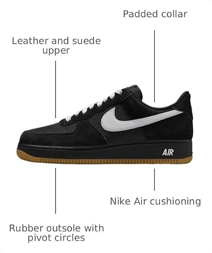 Nike Nike Air Force 1 '07 Men's Trainers, Black White Gum Light Brown, 9 US