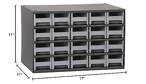 Akro-Mils Steel Garage Storage Cabinet, Small Parts Organizer Metal Cabinet for Hardware, Nails, Screws, Bolts, Nuts, and More, 17" W x 11" D x 11" H, 20-Drawer, Gray Cabinet/Gray Drawers (19320)