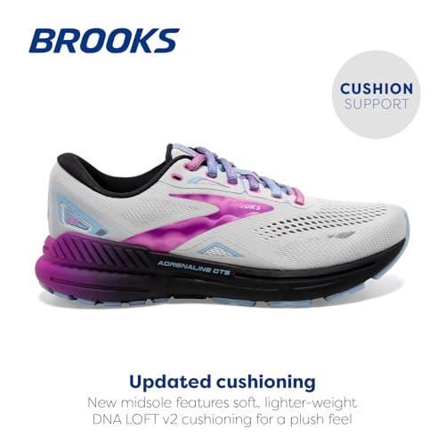 Brooks Women’s Adrenaline GTS 23 Supportive Running Shoe - Black/Light Blue/Purple - 8 Medium