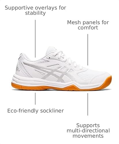 ASICS Women's Upcourt 5 Volleyball Shoes, 9, White/Pure Silver