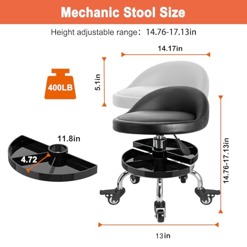FLOLXNB Garage Mechanic Stool with Storage Tray,Low Height Rolling Shop Stools, Rolling Mechanics Seat Chair Height Adjustable, Rolling Shop Chair, Work Stool Creeper Seat (Style 1)