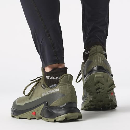 Salomon Men’s Alphacross 5 Gore-Tex, Waterproof Trail Running Shoes - Olive Night/Black/Deep Lichen Green - 8.5 Medium