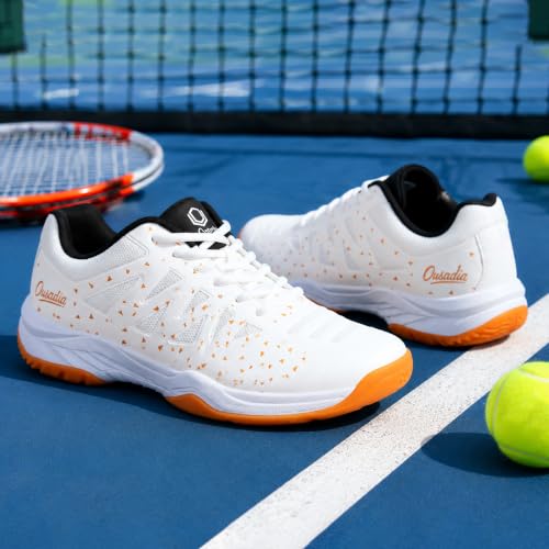 ousadia Men Athletic Tennis Shoes Pickleball Badminton Sneakers Gym Sports Shoes (9, White)