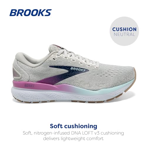 Brooks Women’s Ghost 16 Neutral Running Shoe - White/Grey/Estate Blue - 6 Wide