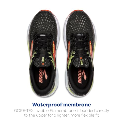Brooks Men's Ghost 16 GTX Waterproof Neutral Running Shoe - Black/Mandarin Red/Green - 11.5 Medium