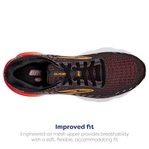 Brooks Men's Glycerin 20 Neutral Running Shoe - Black/Blackened Pearl/Fiery Red - 9 Medium