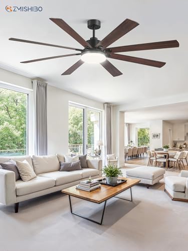 ZMISHIBO 72 Inch Large Ceiling Fan with Remote, Large LED Panel, Black