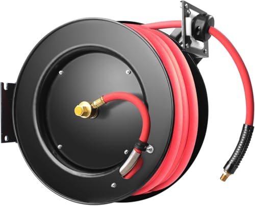 MaxWorks 50998 50ft Auto Rewind Retractable Reel with 3/8" x 50' Air Hose with Brass Fittings