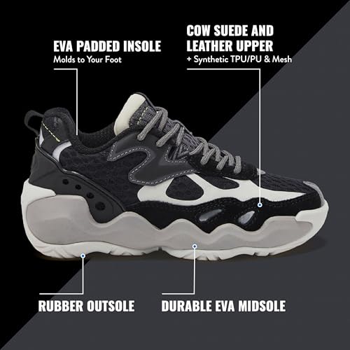 SHAQ Reign Kids Basketball Shoes for Boys and Girls, Kids and Youth High Top Boys Sneakers Size 11 to 7 Little or Big Kid Shoes - Black/Light Grey, 4 Big Kid