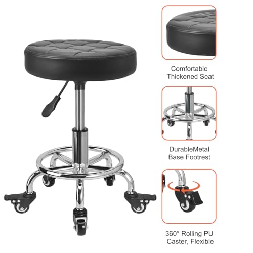 FLOLXNB Rolling Stool Low Roller Seat PU Leather, Rolling Chair Height Adjustable, Garage Stool with Wheels for Manicure Mechanic Home Office Garage Shop (Style 2)