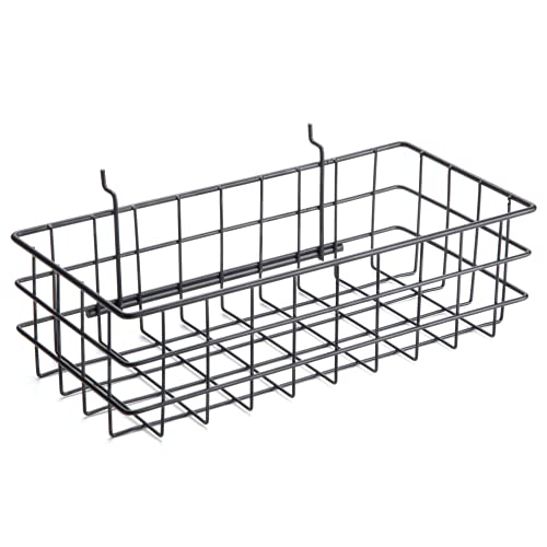 RightArrange Pegboard Basket Size M, Black - Hooks to Any Peg Board - Square Style Wire Shelf Baskets - Organize Tools, Workbench, Accessories, Garage Storage - Wall Organizer Attachments