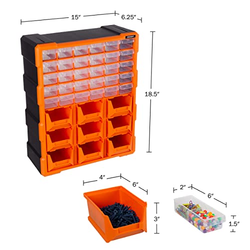 Stalwart Plastic Storage Drawers - 39-Drawer Screw Organizer, Black