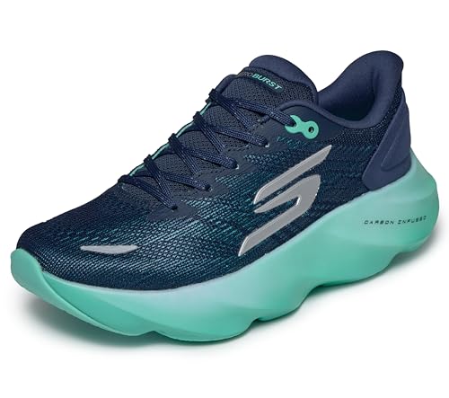 Skechers Women's Aero Burst Running Shoe, Navy/Aqua, 7.5