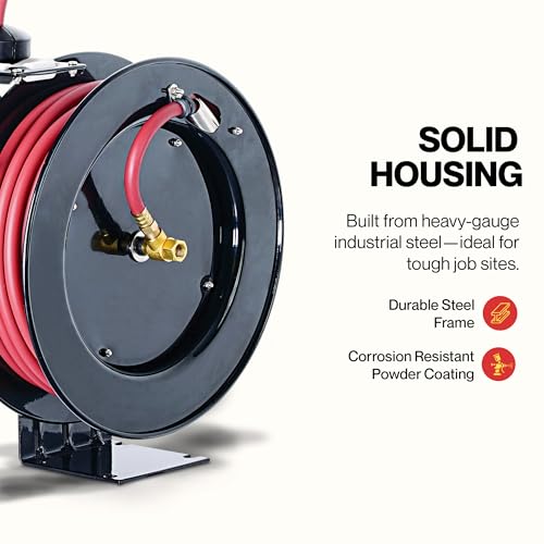 ReelWorks Retractable Air Hose Reel, 3/8" x 50 ft, 300 PSI, Hybrid