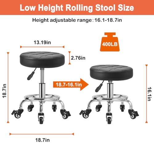 JOSTZHXIN Low Height Roller Stool Height Adjustable, Mechanic Stool Low Rolling Chair, Footstool Modern Roller Seat for Salon SPA Home Office Garage Shop (Style 3)