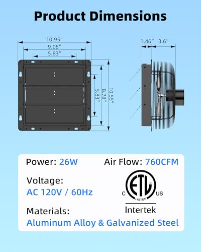 Windigaga 8'' Upgraded Shutter Exhaust Fan with Thermostat & Remote, 760CFM