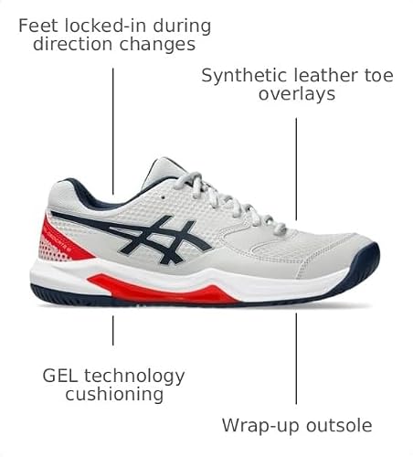 ASICS Men's Gel-Dedicate 8 Pickleball Shoes, 9, Concrete/Night Sky