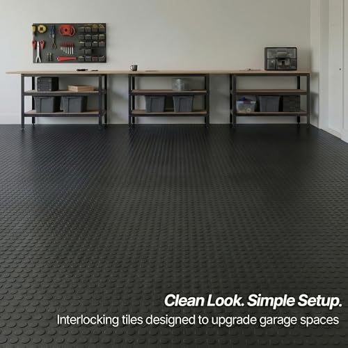 Nitro Tiles by FlooringInc 12" x 12" Interlocking Garage Floor Tiles, Coin Pattern Heavy Duty Polypropylene Flooring, Modular Snap-Together Non-Slip Floor Tile, Midnight Black, 24-Pack (24 Sq Ft)