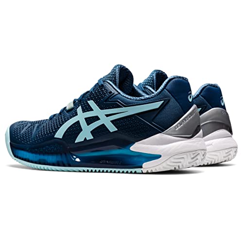 ASICS Resolution 8 Clay Women's Sand Court Tennis Shoe Grey White, Light Indigo Clear Blue, 9 US