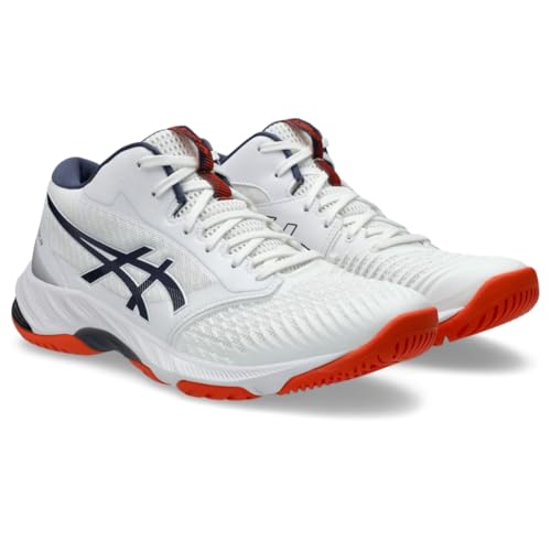 ASICS Men's Netburner Ballistic FlyteFoam Mid Top 3 Volleyball Shoes, 11.5, White/Indigo Fog