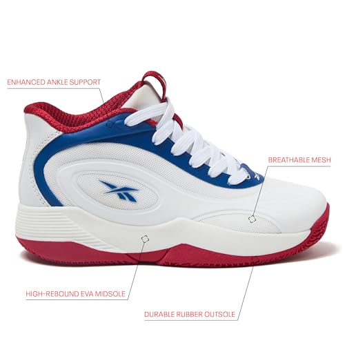 Reebok Open Gym Kids Basketball Shoes for Boys and Girls Sneakers Size Big and Little Kid 11 to 7, White/Blue/Red, 1