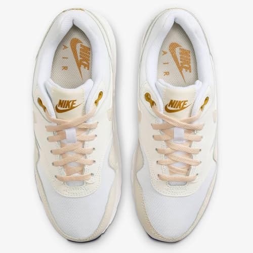 NIKE Air Max 1 Big Kids' Shoes (DZ3307-103, White/Bronzine/Barely Volt/Light Orewood Brown) Size 6