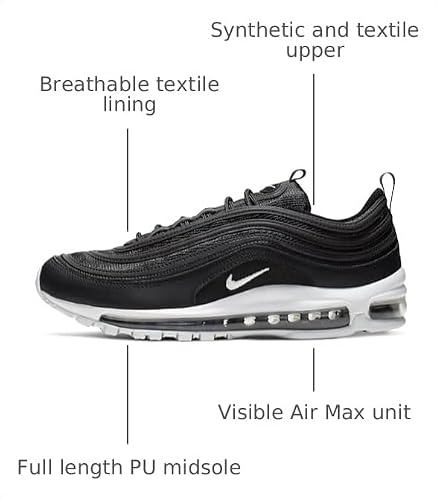 Nike Men's Air Max 97 Trail Running Shoes, Black/White, 8.5