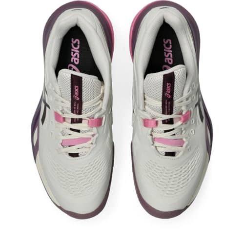 ASICS Women's Gel-Resolution X Clay Tennis Shoes, 9, Soft Oat/Dark Aubergine