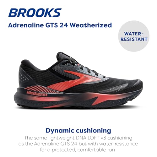 Brooks Women’s Adrenaline GTS 24 Weatherized Supportive Running Shoe - Black/Ebony/Hot Coral - 8 Medium