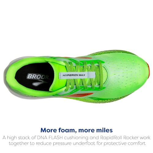 Brooks Men’s Hyperion Max Neutral Running Shoe - Green Gecko/Red Orange/White - 10.5 Medium