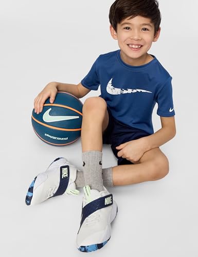 Nike Big Kid's Team Hustle D Basketball Shoes, Summit White/Volt Tint-Midnight Navy, 3.5Y
