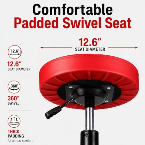 PowerSmart 330 lbs Capacity Pneumatic Roller Seat with Wheels, Adjustable Rolling Mechanic Stool with Tool Tray, Hydraulic Garage Shop Stool, Swivel Creeper Seat for Automotive Repair
