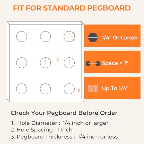 INCLY 8 Pack 8" Pegboard Shelf Hooks, 1/4" Peg Board Organizer Accessory