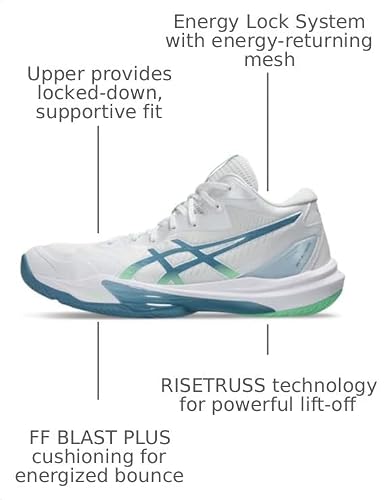 ASICS Men's Sky Elite FlyteFoam Mid Top 3 Volleyball Shoes, 10.5, White/SABA Blue