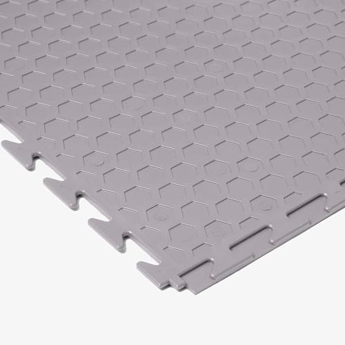 FlooringInc's 4.5mm Flex Nitro Hidden Interlocking Garage Floor Tiles, Flexible PVC Garage Tiles Flooring for a Stronger & Safer Garage, Workshop or Shed, Coin, Light Gray, 4 Tiles (20.5"x20.5")