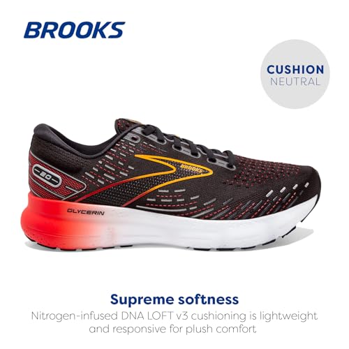 Brooks Men's Glycerin 20 Neutral Running Shoe - Black/Blackened Pearl/Fiery Red - 9 Medium