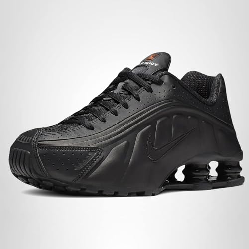 Nike Women's Shox R4 Sneaker, Multicolour Black Black Black Max Orange 000, 7.5