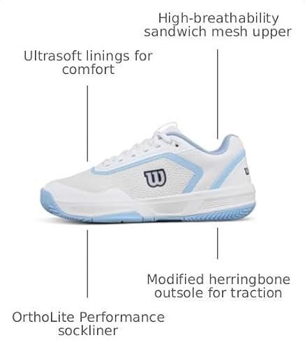 WILSON CourtGlide Women's Tennis Shoe - White/Airy Blue/Navy Blazer, Size 10 US