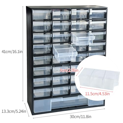 SUGOOE 33 Drawer Plastic Small Parts Organizer, Storage Bin with Drawers for Hardware, Parts, Crafts, Beads, 11.8 x 16.1 x 5.2 Inches (Black)
