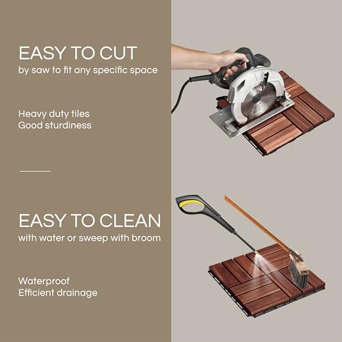 THYOI Premium Deck Tiles, 10 Pcs Patio Flooring - Brown - Crossed Pattern