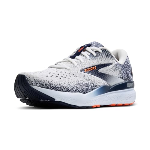 Brooks Men’s Ghost 16 Neutral Running Shoe - White/Peacoat/Orange - 12 Medium