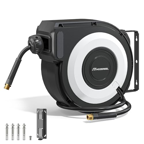 HOZEREEL Enclosed Retractable Air Hose Reel, 3/8 Inch x 45+5 Ft Black