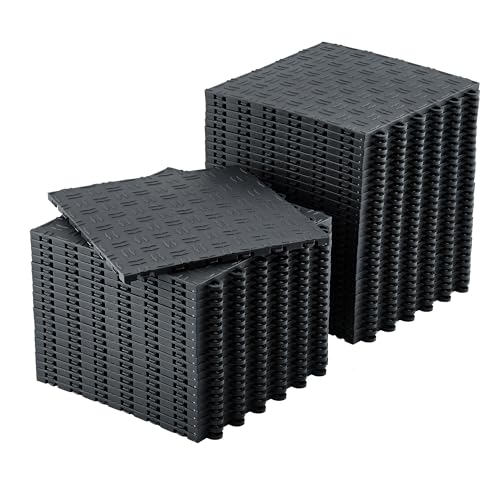 100 Pack 12"X12" Interlocking Garage Floor Tiles,Double-Sided Non-Slip Flooring, Heavy Duty PVC Garage Flooring Tiles Covering for Basement, Workshop & Repair Shop,Black