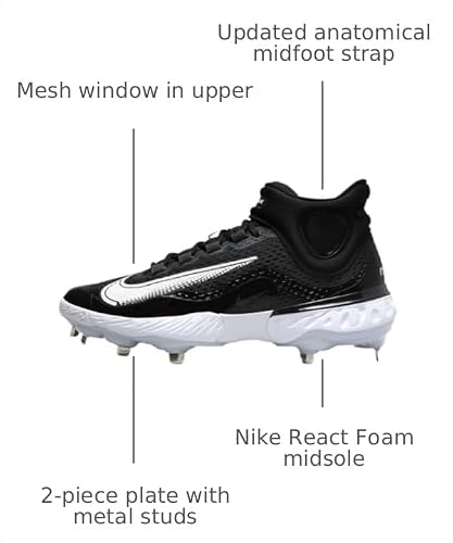 Nike Men's Alpha Huarache Elite4 Mid Baseball Shoes Spikes Cleats Black/Dark Smoke/Grey #DJ6520-011 - Size Men's 16