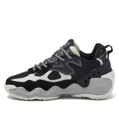 SHAQ Reign Kids Basketball Shoes for Boys and Girls, Kids and Youth High Top Boys Sneakers Size 11 to 7 Little or Big Kid Shoes - Black/Light Grey, 4 Big Kid