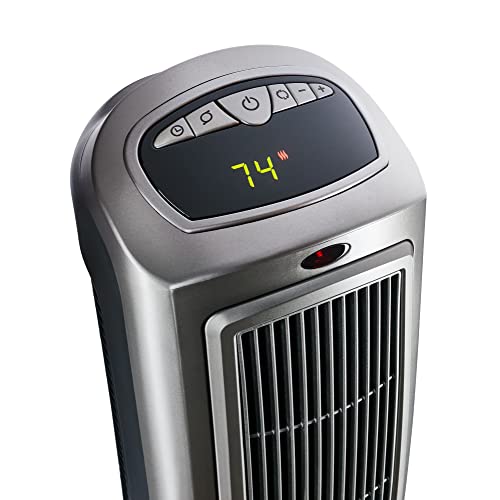 Lasko Oscillating Digital Ceramic Tower Heater for Home with Adjustable Thermostat, Timer and Remote Control, 23 Inches, 1500W, Silver, 755320