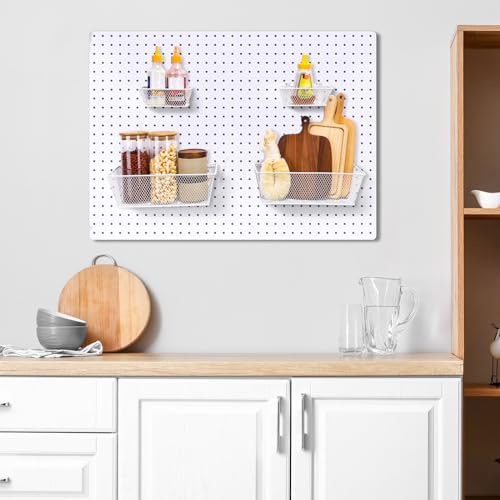 Sieral 4 Pcs Pegboard Baskets Metal Wire Shelf Baskets Peg Board Organizer Accessories Wall Mount Organizer Attachments for Garage Workbench Various Tool Accessories, 2 Sizes (White,Small, Large)