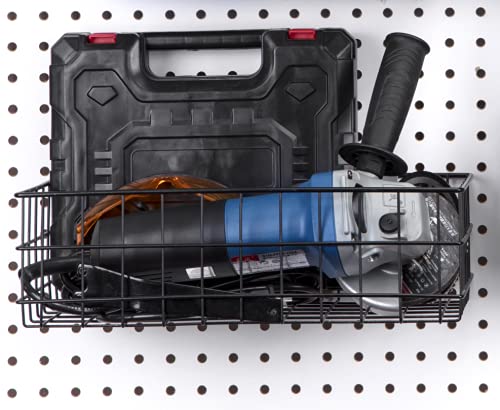 Right Arrange Pegboard Basket Size XL, Black - Hooks to Any Peg Board - Square Style Wire Shelf Baskets - Organize Tools, Workbench, Accessories, Garage Storage - Wall Organizer Attachments